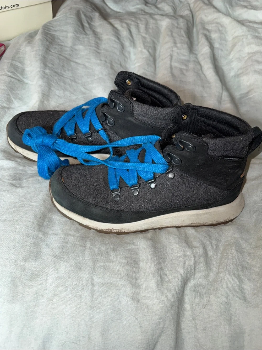 Merrell Black Felt High-Top Boots with Blue Laces